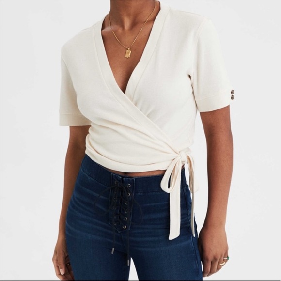 American Eagle Outfitters Tops - American Eagle Off-White Wrap Front Top